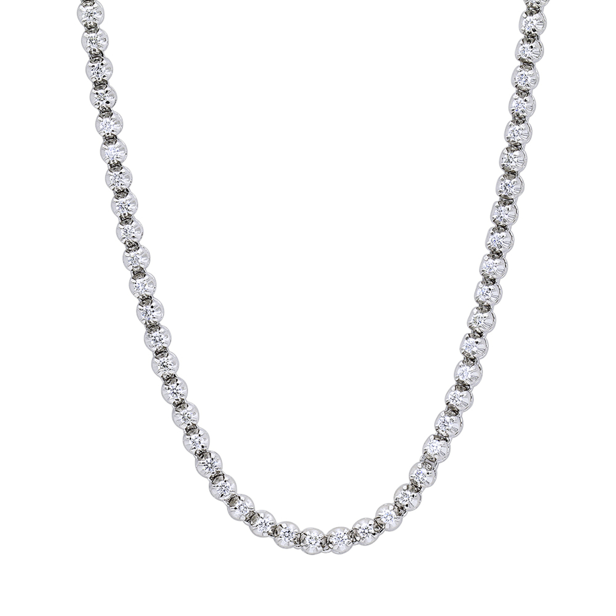 10K White Gold Eternity Mens Diamond Chain Prong Set Tennis Necklace 10
