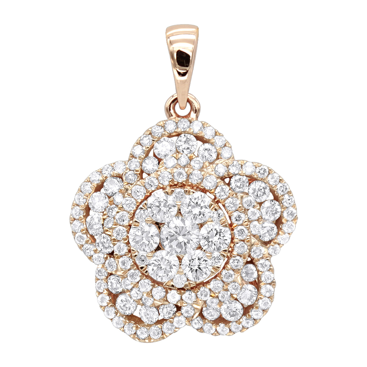 Fancy Gold R Flower 14K Gold Designer Ladies Diamond Flower Pendant 1.25ct by Luxurman 803040