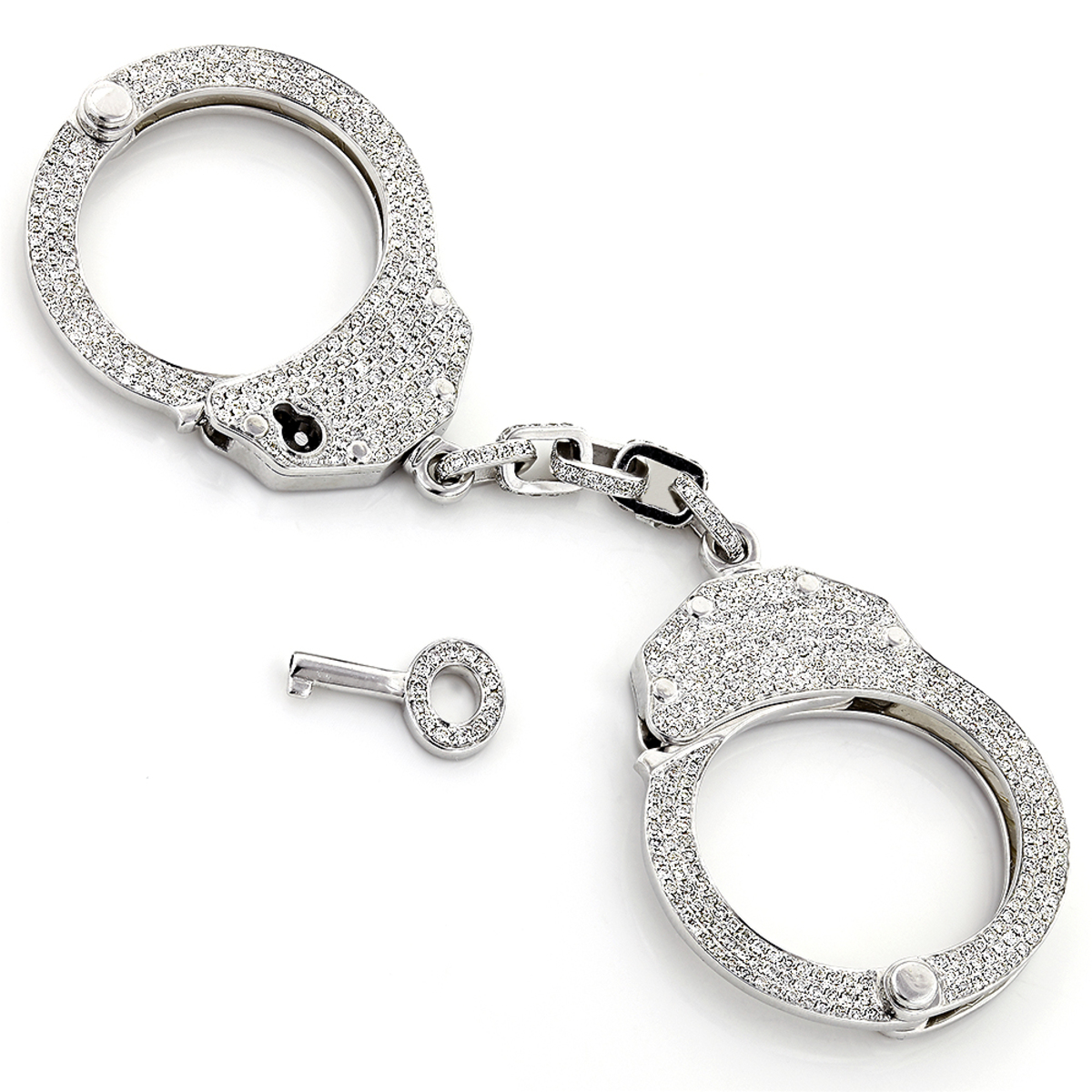 14K White Gold Handcuffs With Key Diamond Pendant 9ct Miniature Cuffs