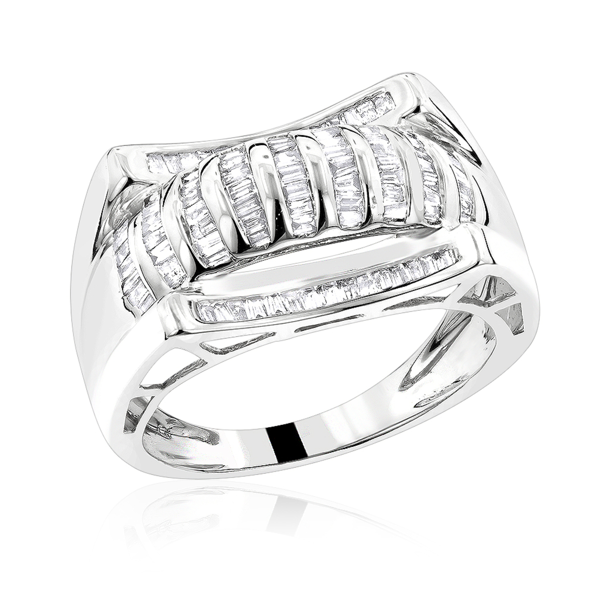 14K White Gold Mens Baguette Diamond Ring 1.23ct 405136
