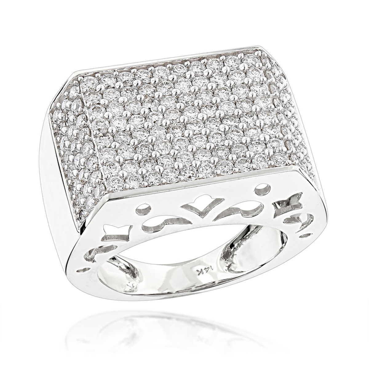 14K White Gold Pave Diamond Ring For Men 4 Carat by Luxurman 405703