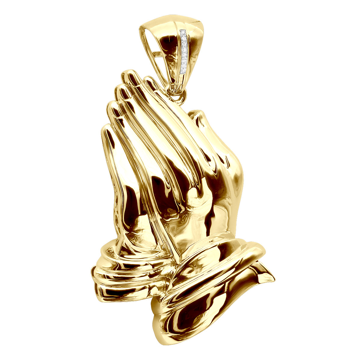 Large Men's 14K Yellow Gold Praying Hands Pendant with Diamond Bail 3