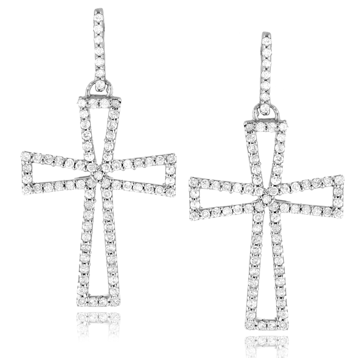 Dangling Diamond Cross Earrings 0.8ct Sterling Silver 490340