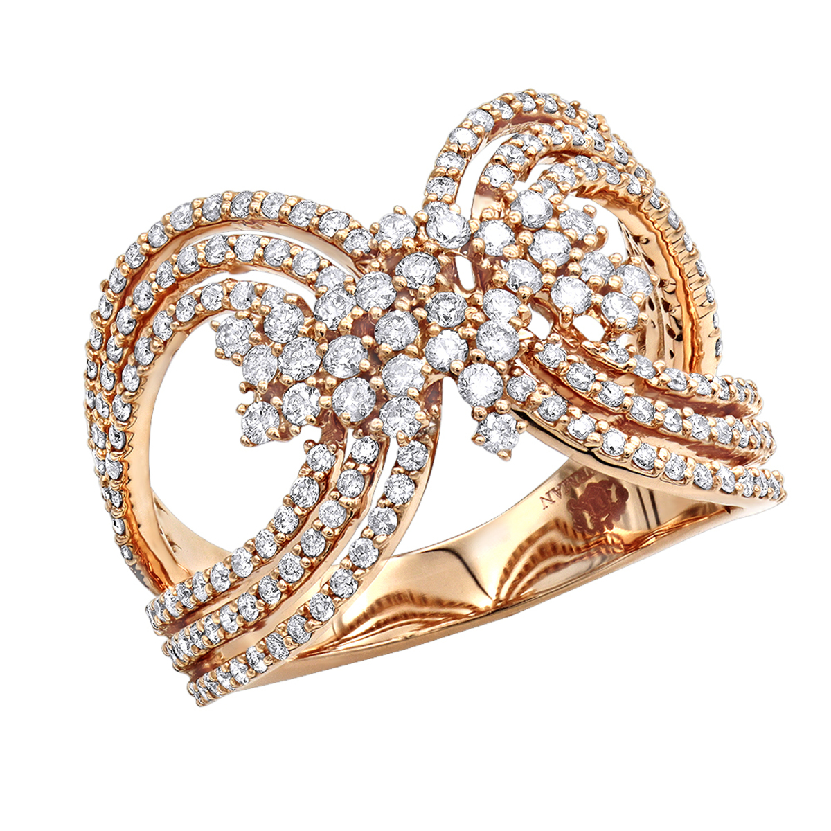Designer 14K Rose Gold Ladies Diamond Cocktail Ring 1 carat by Luxurman