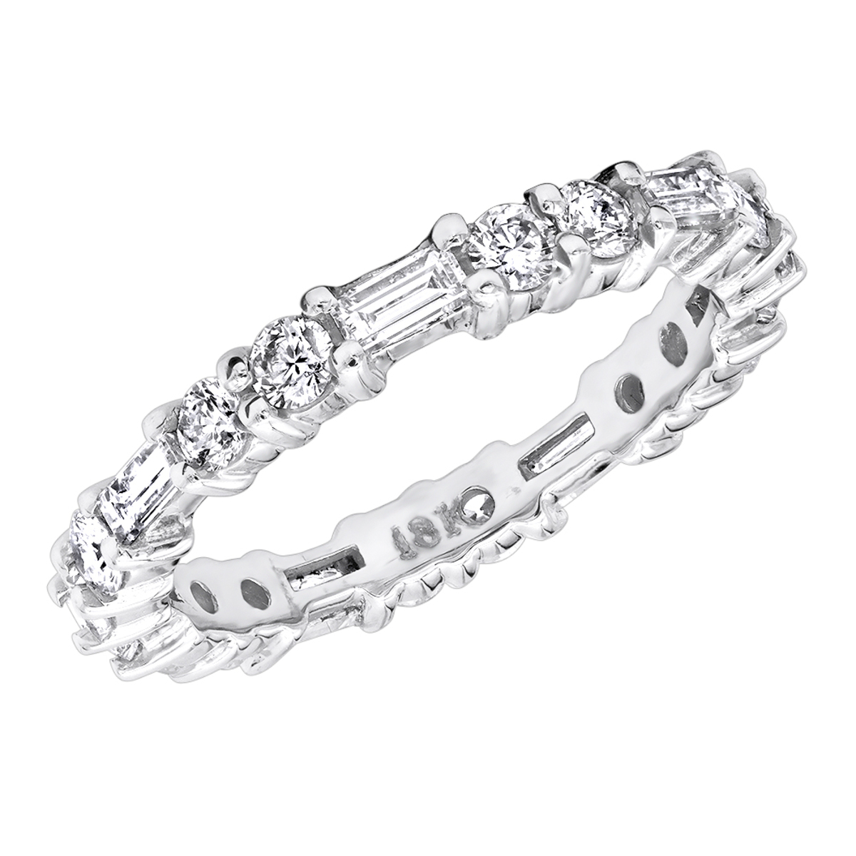 18K Gold Diamond Eternity Band 1.44ct Round and Baguette Diamonds 012801