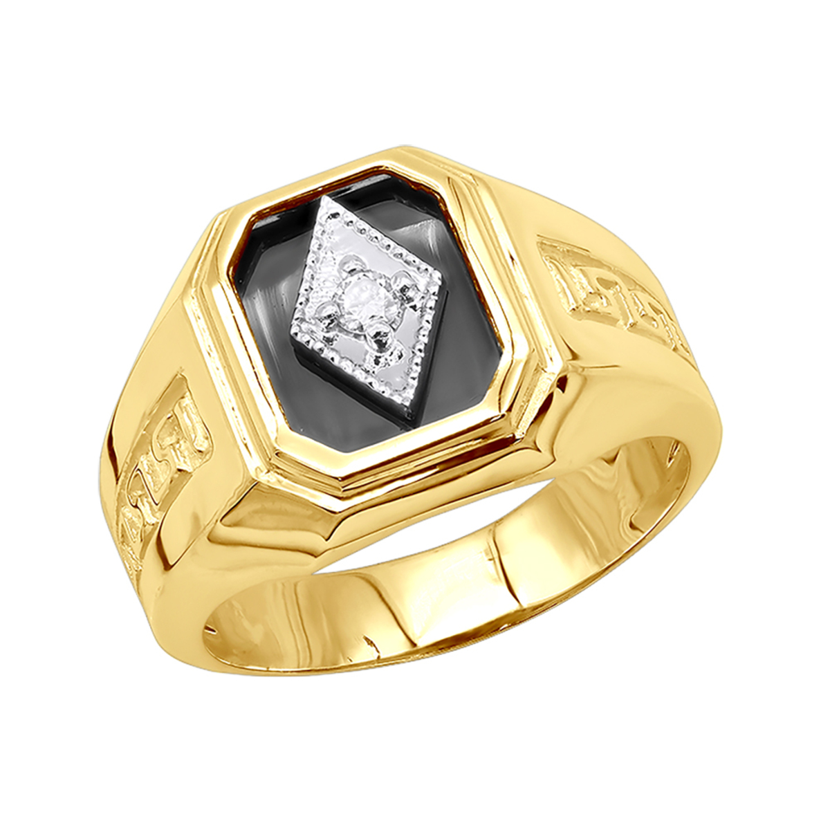 Black Onyx and Diamond 14K Gold Men's Ring 0.10ct 9/16 in (14mm) 101141