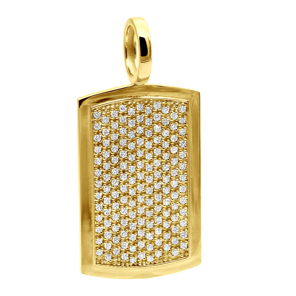 14K Yellow Gold Diamond Dog Tag Pendant for Men 3.25 Carats Iced Out