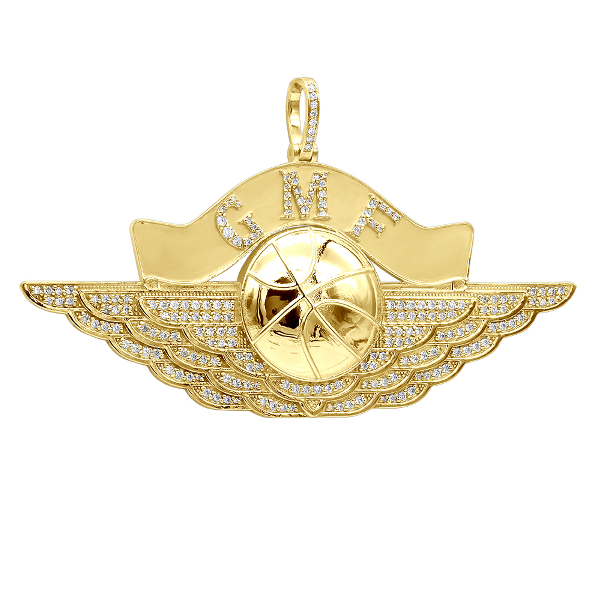 Large Custom Made Men's Diamond Basketball Pendant w Initials 10K