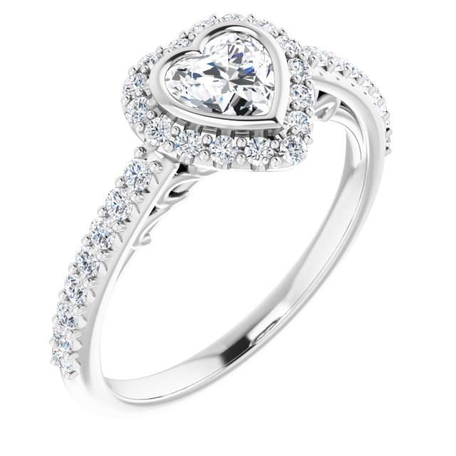 Lucia 0.5 Carat Heart Diamond Bezel-Set Halo-Style Engagement Ring, 14k ...