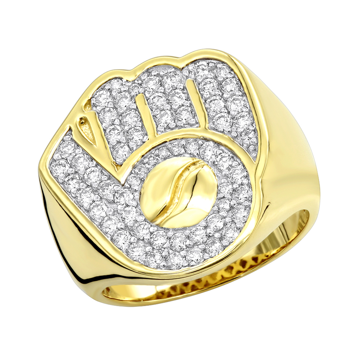 Men's Baseball Glove and Ball Ring 10K Yellow Gold 1.2ct by Luxurman 001220
