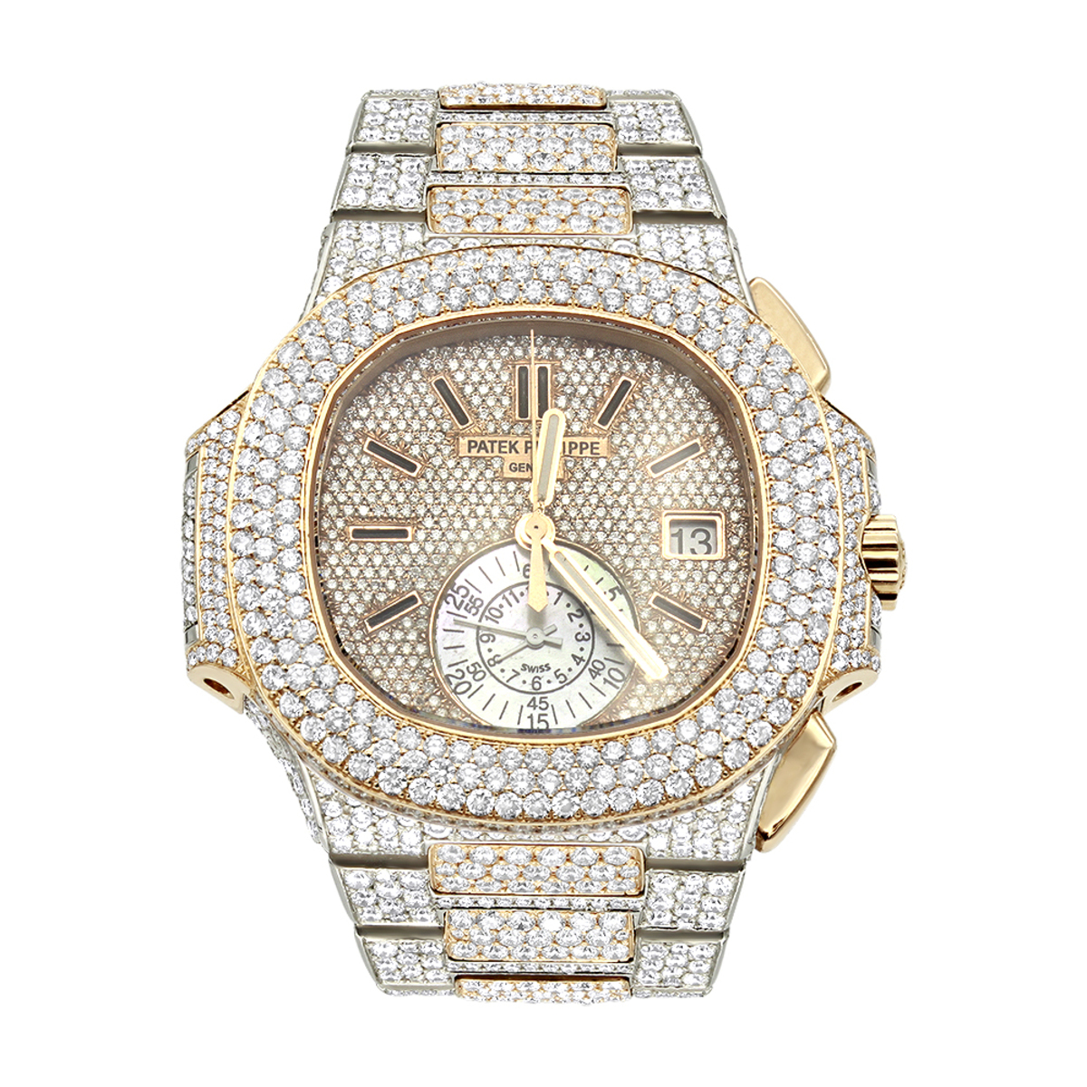 Patek Philippe Nautilus Iced Out Diamond Watch for Men 35ct 18K