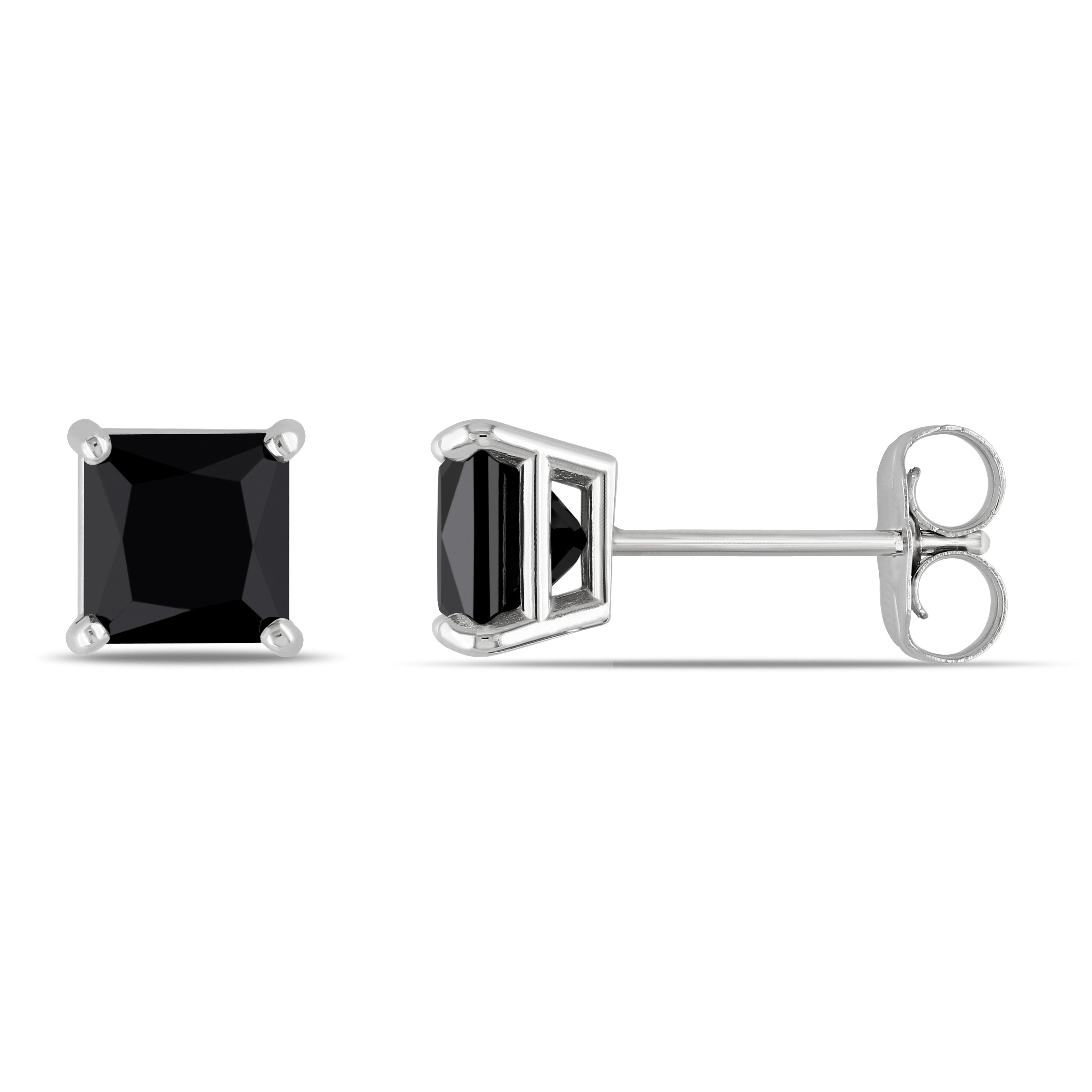 Item Code: 004830-2, Warranty: 12 months, Metal: 14K Gold, Width: 1/4in (7mm), Earring Type: Hypoallergenic, Studs, Jewelry Shape: Square, Earring Back: Screw, Carat Weight: 2 ct, Type of Gemstone: Diamond, Shape: Princess, Color: Black, Clarity: AAA, Stone Setting Type: Solitaire.