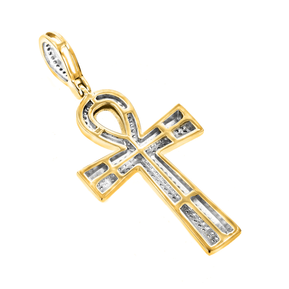Small 10K Yellow Gold Diamond Egyptian Cross: Ankh Pendant of Life