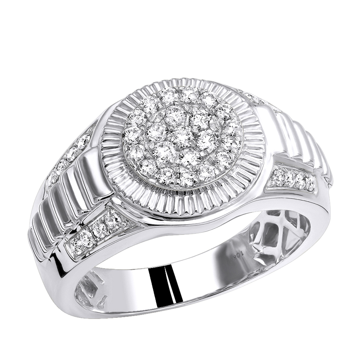 Item Code: 406912, Approx. Weight: 9 g, Warranty: 12 months, Ring Style: Birthstone, Metal: 10K Gold, Setting Type: Cluster, Width: 9/16in (14mm), Personalization: Yes, Carat Weight: 0.75 ct, Type of Gemstone: Diamond, Color: H, Clarity: SI, Stone Setting Type: Pave.