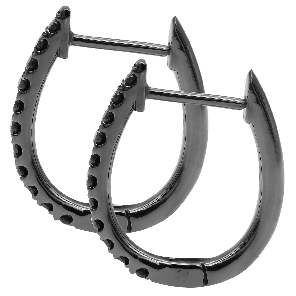 14K Gold Black Diamond Hoop Huggie Earrings 0.16ct 004988