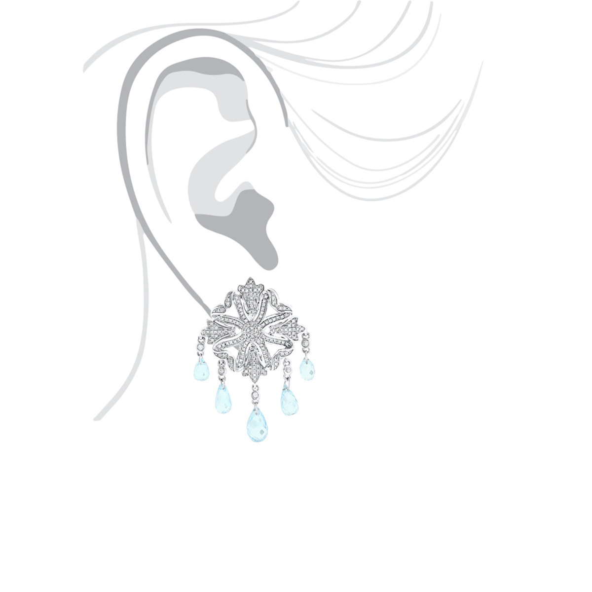 14K White Gold Diamond Chandelier Earrings Blue Topaz 0.64ct