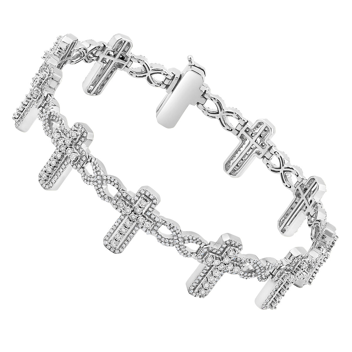 Charm 10K or 14K Gold Diamond Cross Bracelet for Men Infinity Link