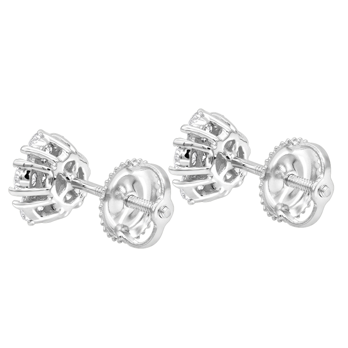 14K White Gold Cluster Flower Diamond Stud Earrings for