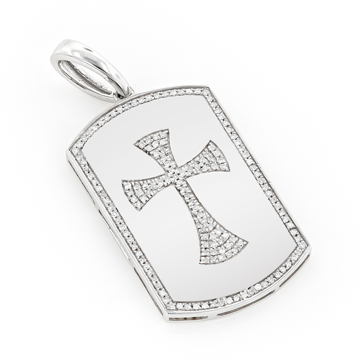 10K or 14K Gold Diamond Dog Tag Pendant with Celtic Cross 0.33ct