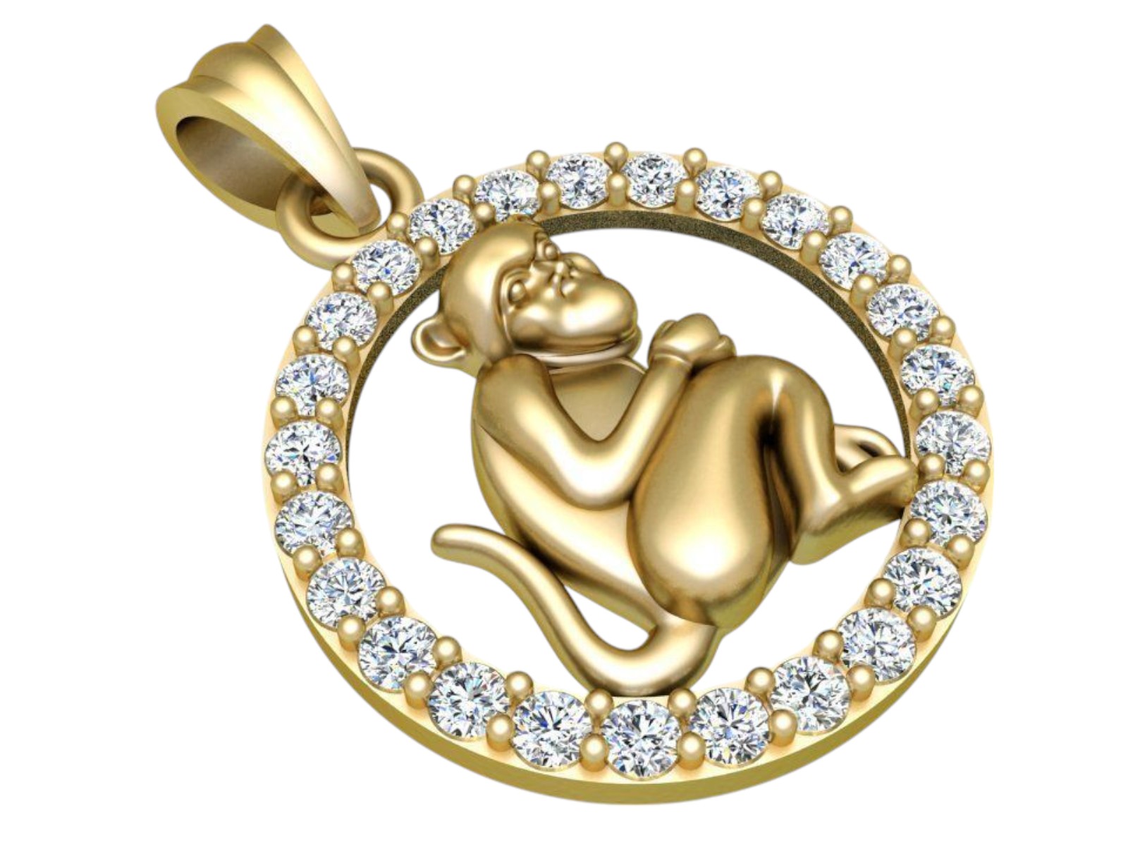 Women's 14K Yellow Gold Monkey Diamond Medallion Pendant