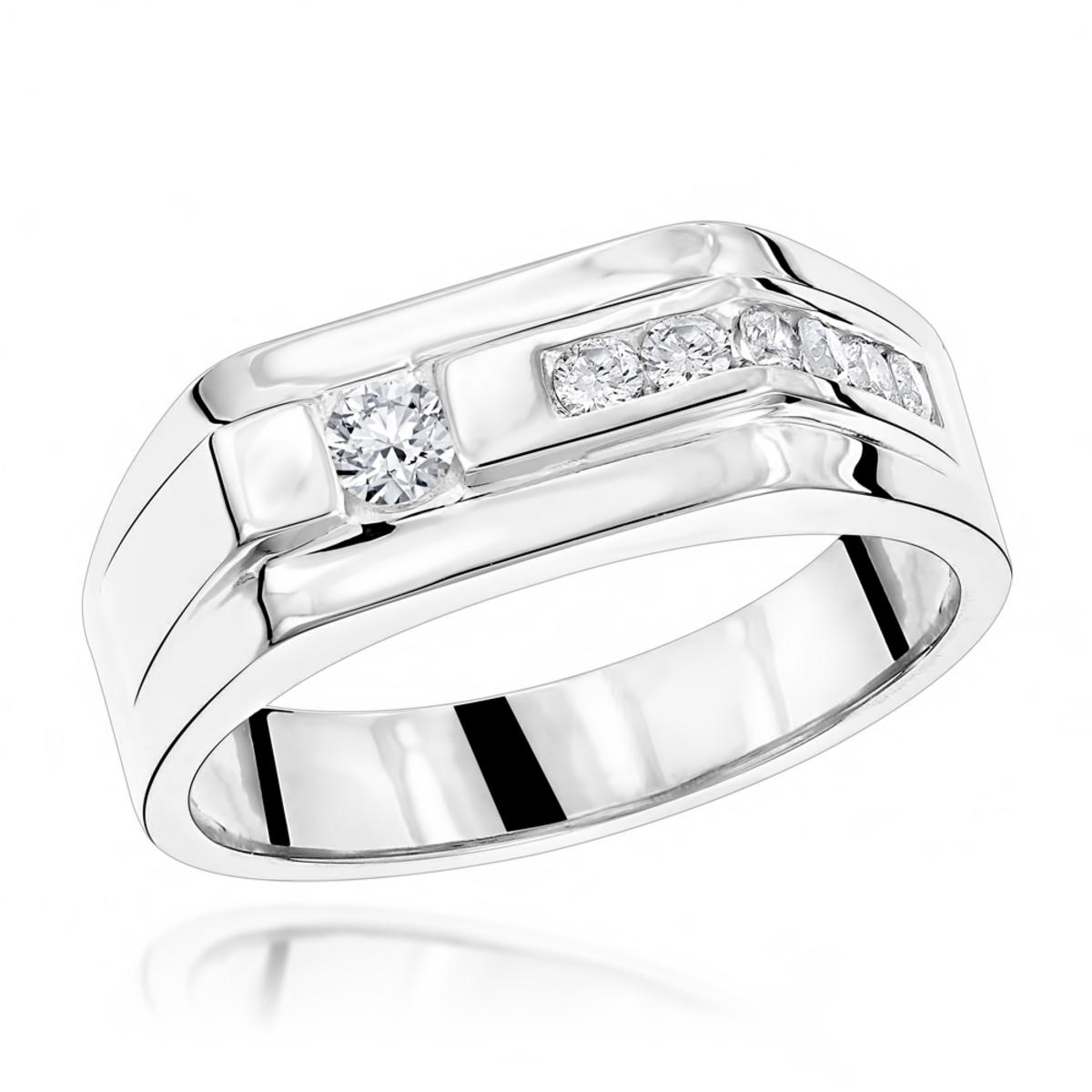 14k Gold Men's Diamond Wedding Band 0.45ct 8.1mm 007737