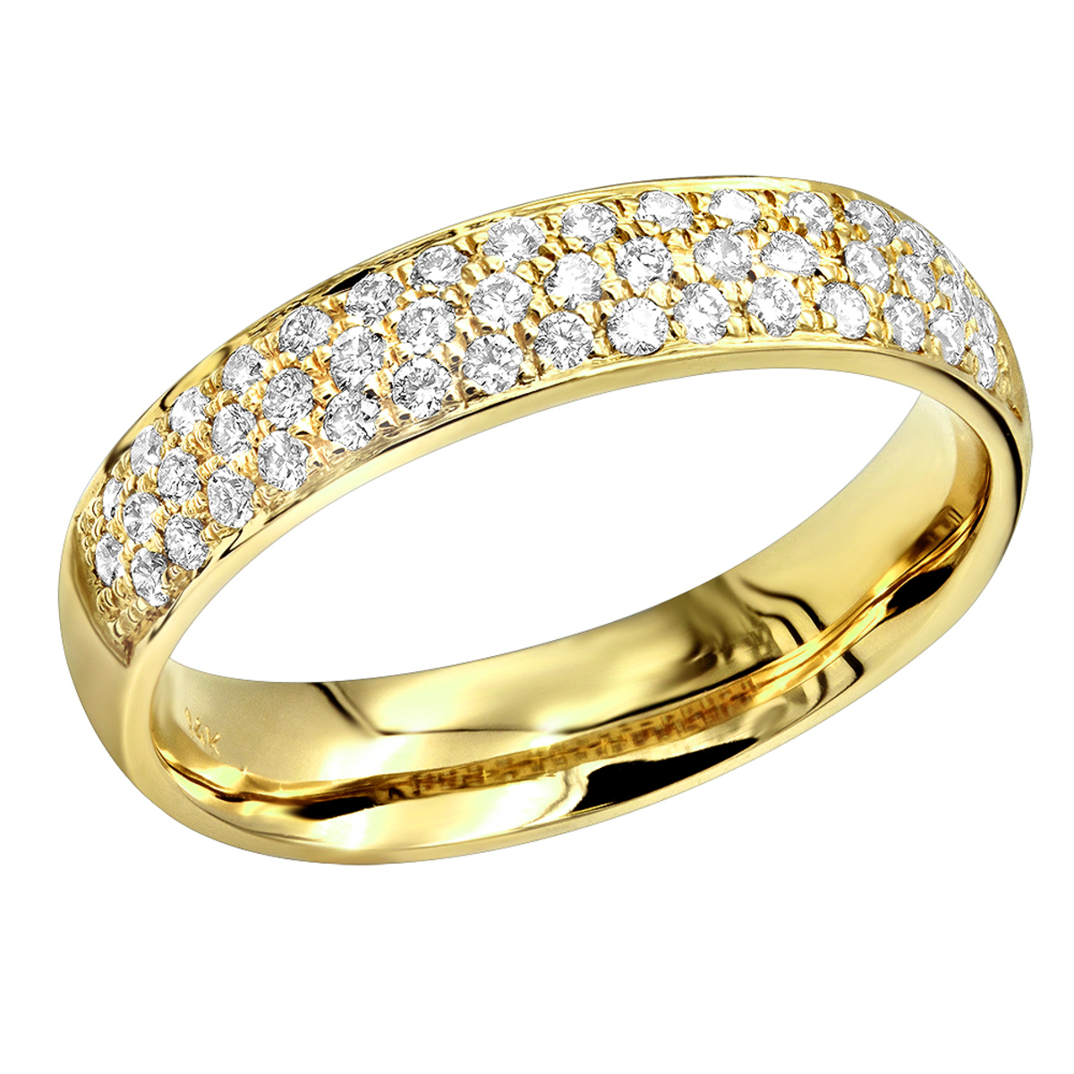 14k Gold Pave Diamond Wedding Band for Women Anniversary Ring Round ...