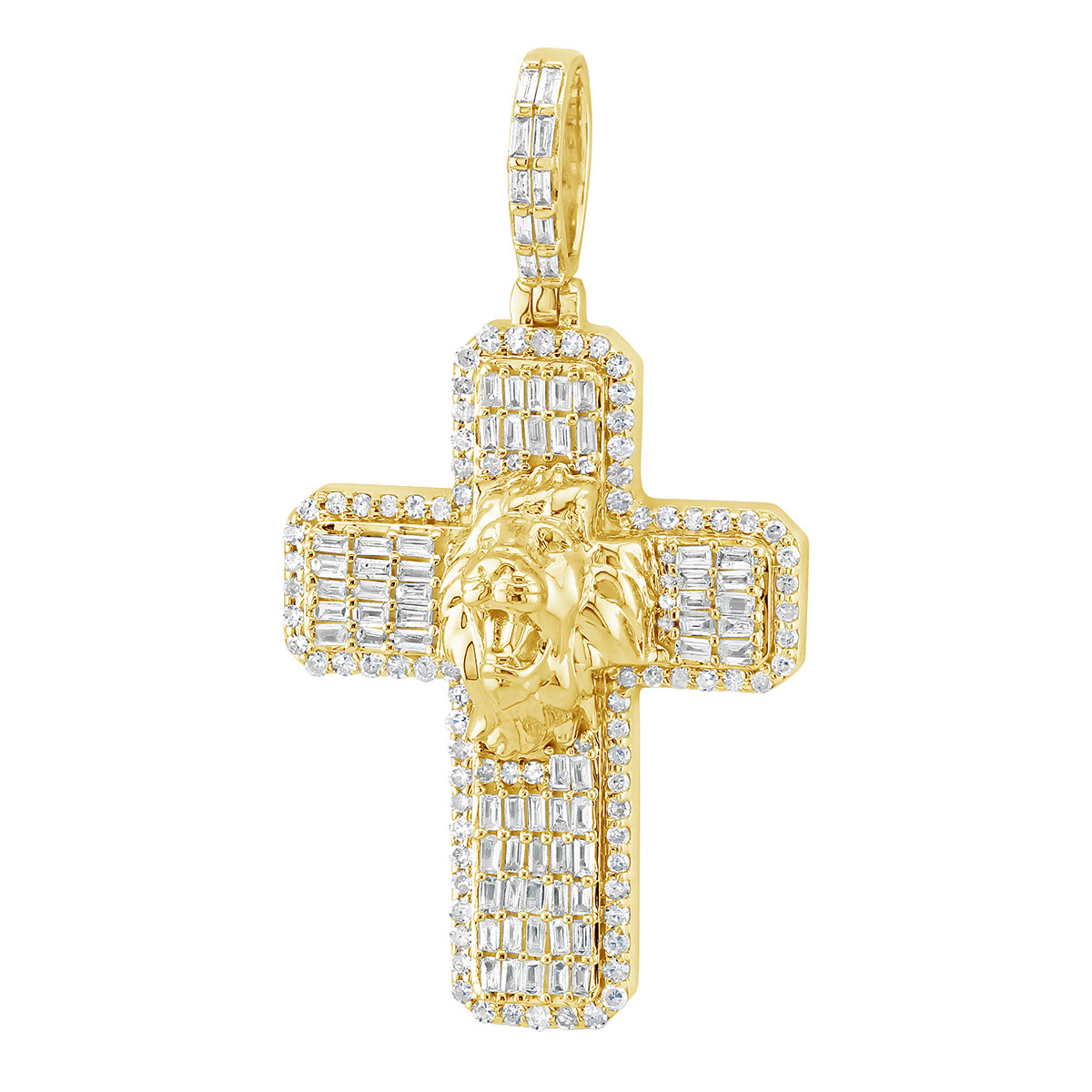 Unique 10K or 14K Gold Lion Head Cross Pendant for Men Round