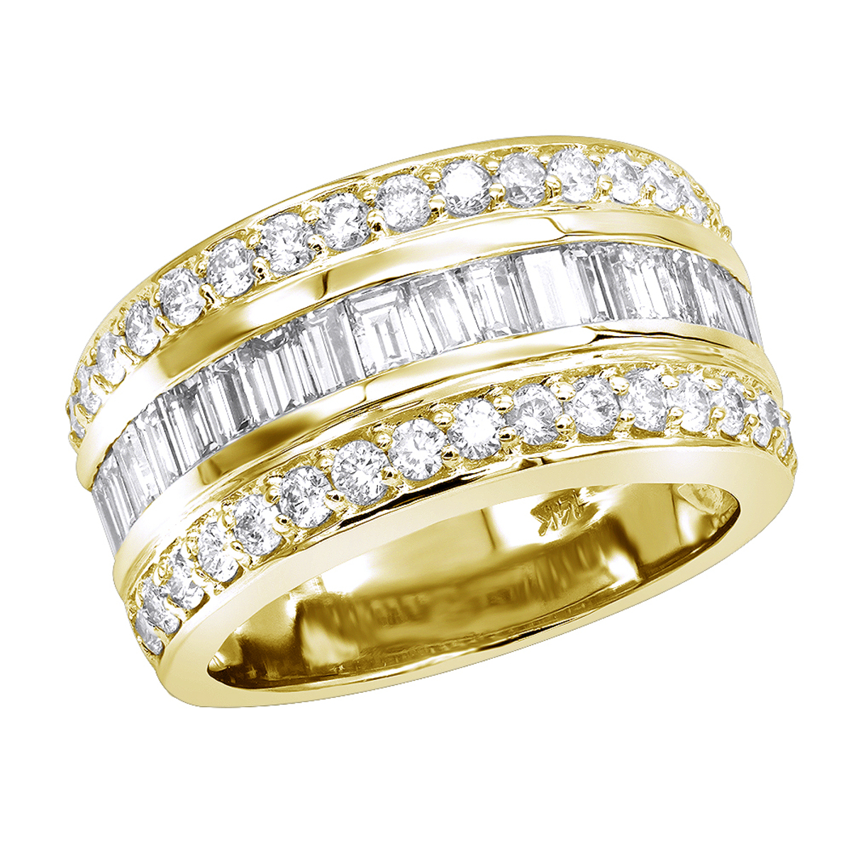 Round and Baguette Diamond Wedding Band in 14k Gold 2.86ct 990017