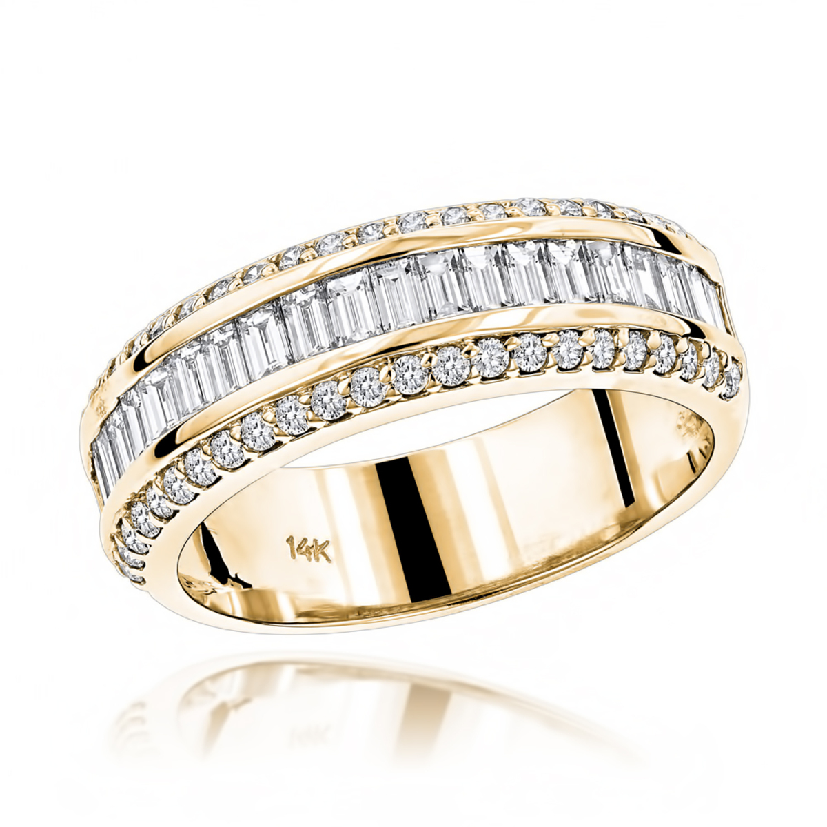 14K Gold Round Baguette Diamond Wedding Band 1.65ct 100385