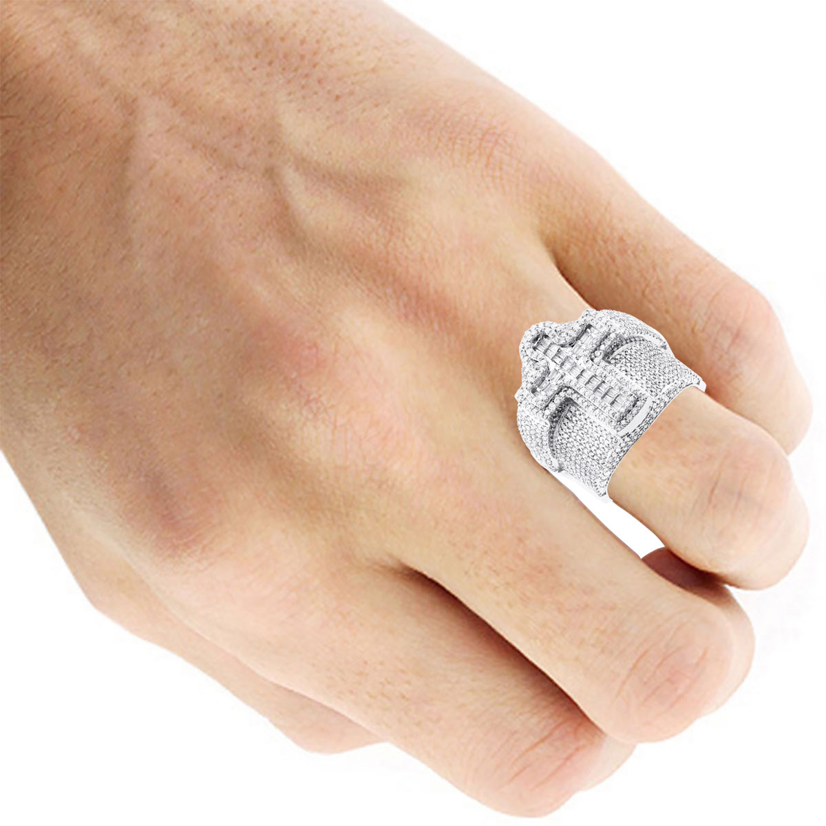 年末のプロモーション大特価！ Statement Gold White 14K Unique Ring Baguette Round Men for アクセサリー