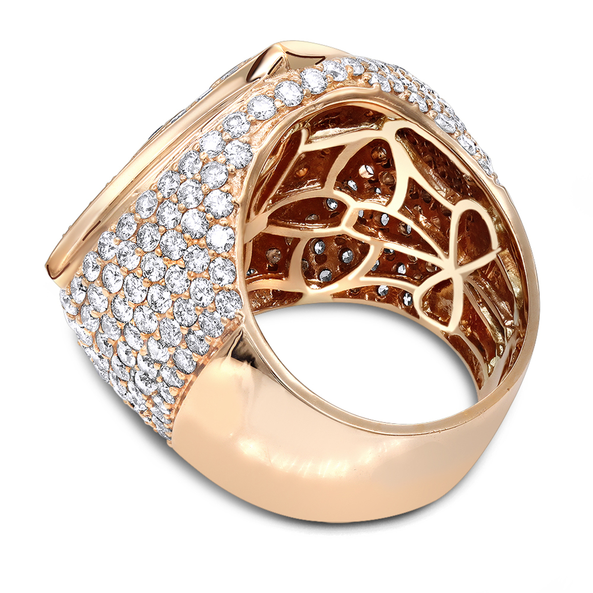 Unique 14K Gold Mens White Pink Criss Cross Diamond Ring 7.13ct 890090