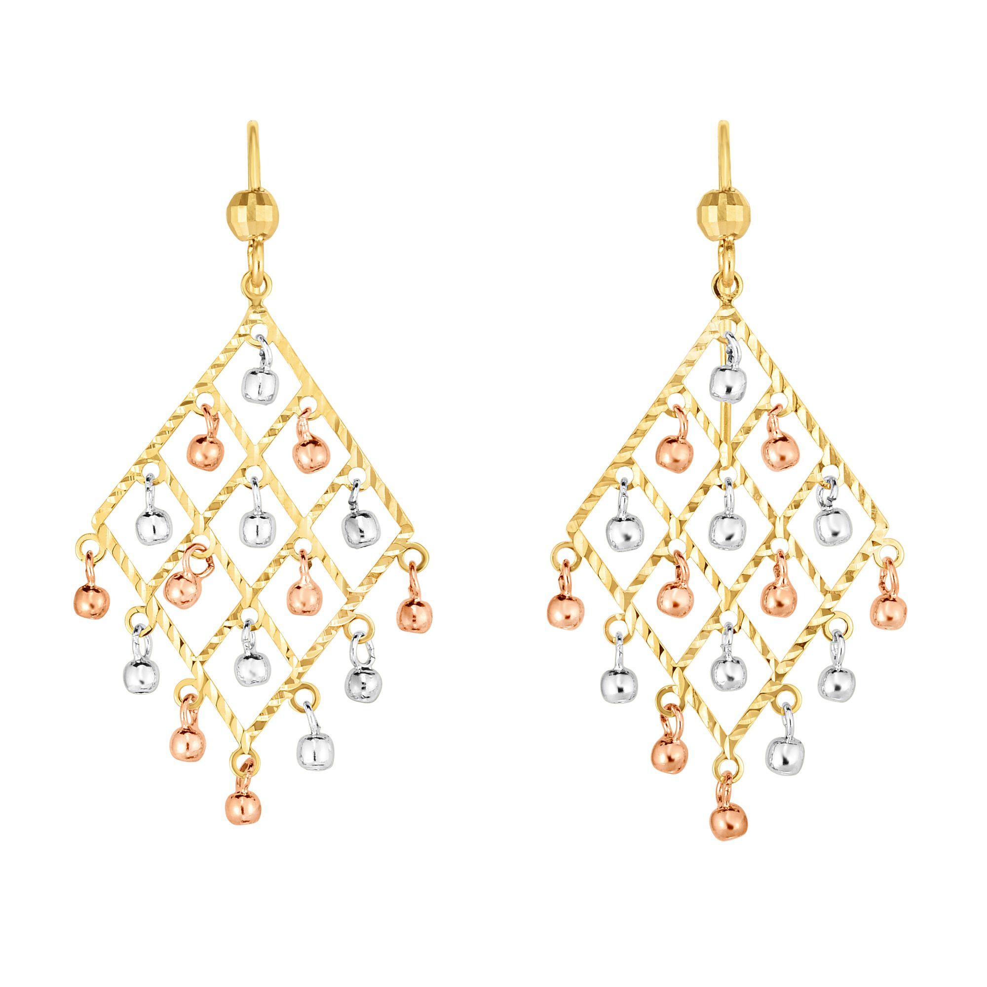 Tricolor 14K Gold Women's Wire Drop Polished Chandelier