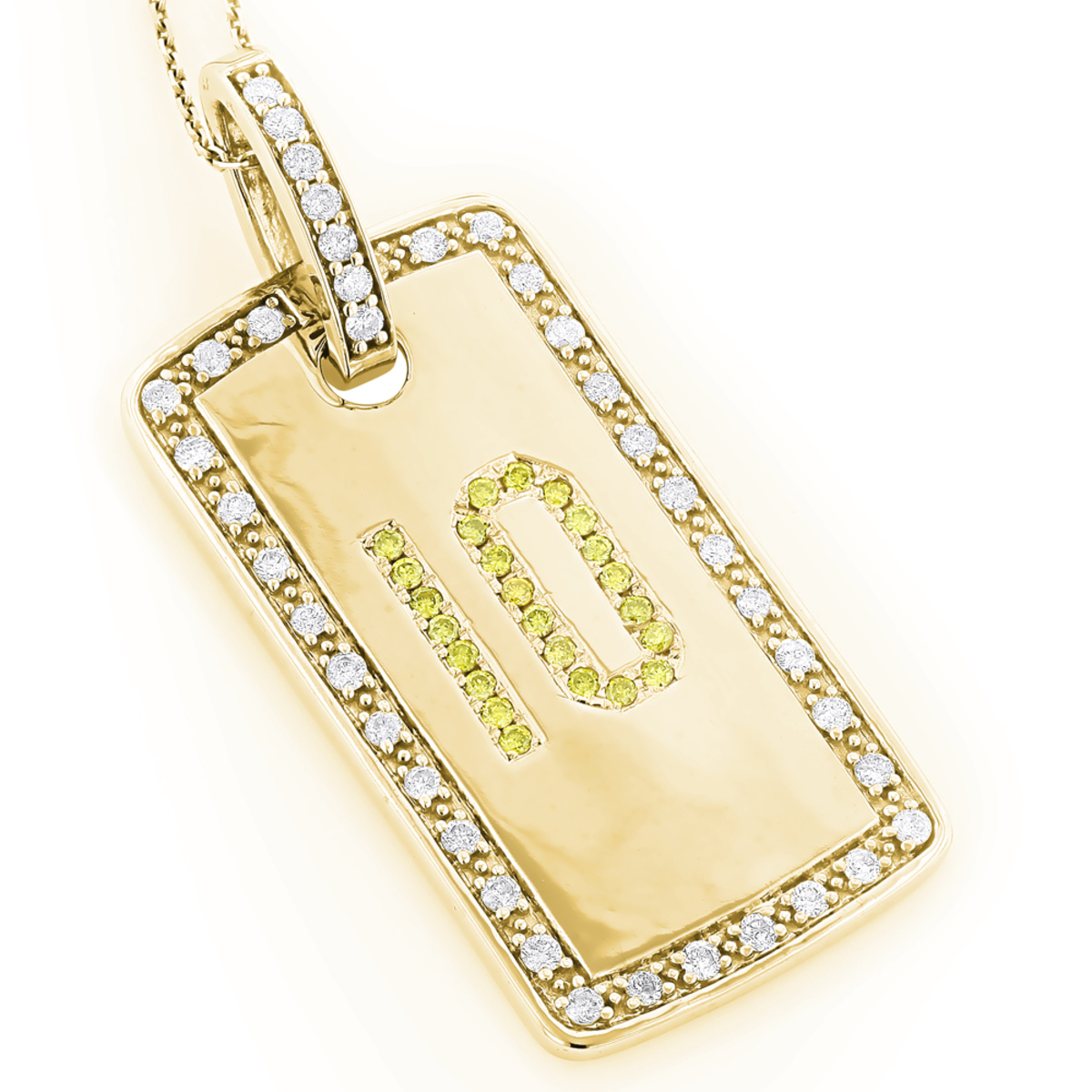 14K White Yellow Diamond Number 10 Dog Tag Pendant 1.60 004892