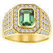 10k or 14k Yellow Gold 4 1/2Ct Lab Grown Emerald and Round Diamond Ring l 4.5ct l G, VS for Men