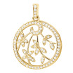 14K Gold Diamond Leaf Pendant Circle Necklace 0.54ct