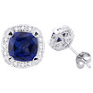 14k White Gold Lab-Grown Round Diamond and Sapphire Stud Earrings Four-Prong Setting