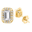 Lab-Grown Emerald Diamond Stud Earrings Halo Setting 14k 18k Gold Platinum