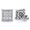 Unisex Square Stud Diamond Cluster Earrings 14K Gold 1.18ct