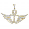 10K Gold Men's Diamond Ankh Pendant Cross with Wings 3.33ct by Luxurman