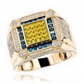 14K Diamond Men's Ring Blue Yellow White 1.5ct
