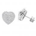 14k Gold Pave Diamond Heart Earrings for Women 1 Carat Diamond Studs