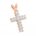 14K Gold Princess Cut Diamond Cross Pendant 0.55ct