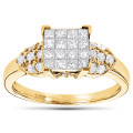 14K Gold Round & Princess Diamond Engagement Ring 0.90ct