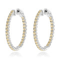 14K Yellow Diamond Hoop Earrings 2 Carats Inside Out Design by Luxurman