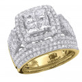 3.5 Carat Princess & Round Diamond Engagement Ring & Band Set for Women 14k Gold