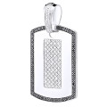 Black and White Diamond Dog Tag Pendant 1.19ct Sterling Silver