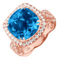 Blue Topaz Diamond Cocktail Ring 11ct