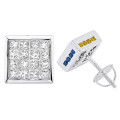 14K Gold Diamond Square Stud Earrings for Men and Women | Blue Yellow White Diamonds | 2ct