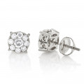 Gold Round Diamond Cluster Earrings 1.3ct 14K Gold