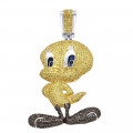 Real 10K Gold Tweety Bird Diamond Pendant 4.11ct